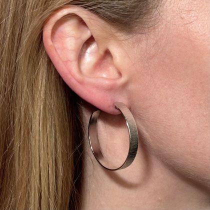 Hoop Earrings Large Rhodium Plated